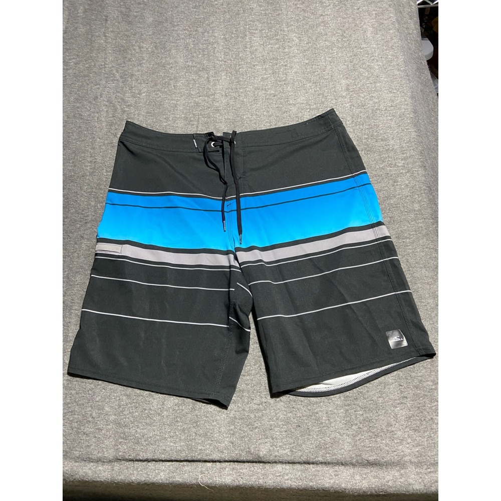 ONeill Board Shorts Black Blue Hyperfreak Striped 36 Surf Beach 
Skate Swim - Picture 2 of 9